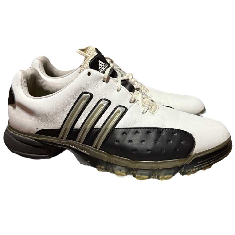 Adidas Mens Powerband Traxion White/Black Leather Golf SIZE 9.5 Shoes 737864